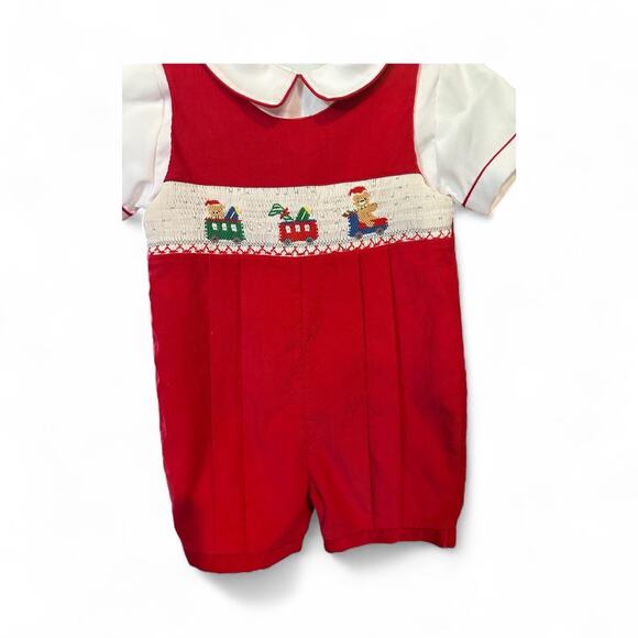 Vtg Childs Carriage Boutiques Baby 18M Christmas Holiday Train Red Romper NWT - Picture 3 of 6